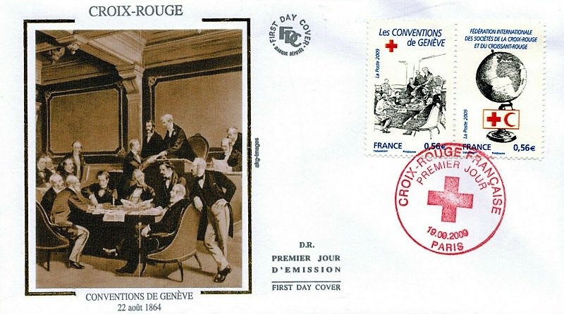Conventions de Genève 22 août 1864, timbre premier jour de la Croix-Rouge française.