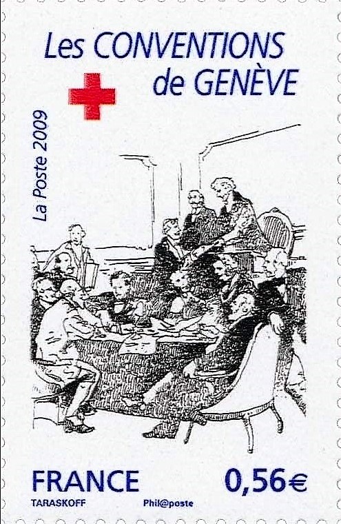 Les conventions de Genève, timbre de la Croix-Rouge.