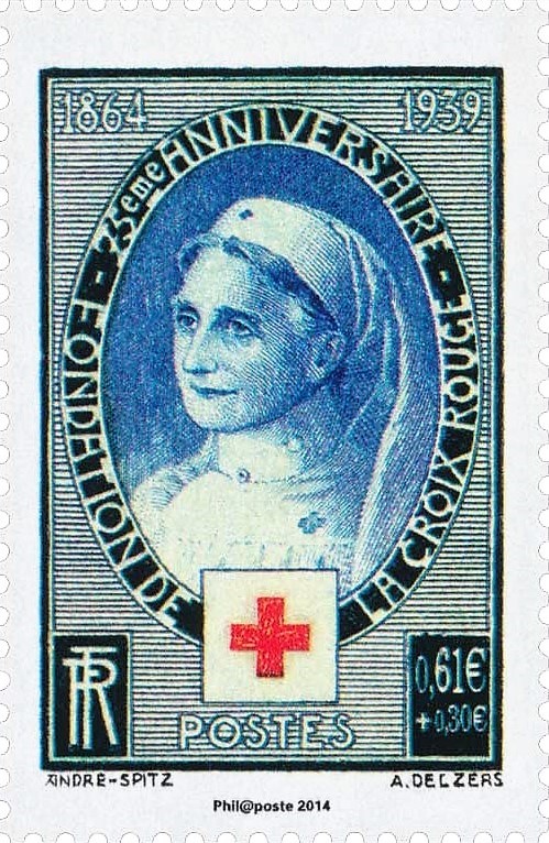 Infirmière, timbre de la Croix-Rouge française, gravé en taille-douce.