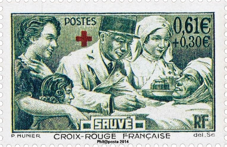 Sauvé, timbre vert de la Croix-Rouge française, gravé en taille-douce.