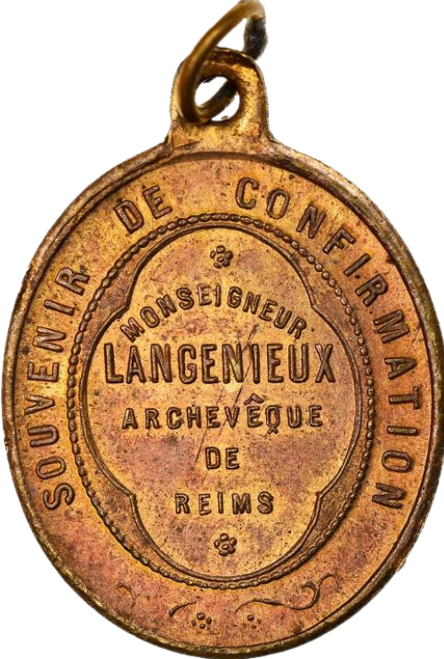 Médaille commémorative, remise en souvenir de confirmation par monseigneur Benoît Langénieux, archevêque de Reims.