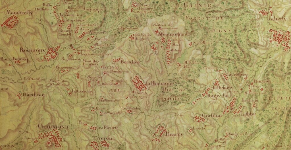 Portion de carte référencée « Naudin Ch 20 ouest » fournie à l’auteure par l’Institut national de l’information géographique et forestière.