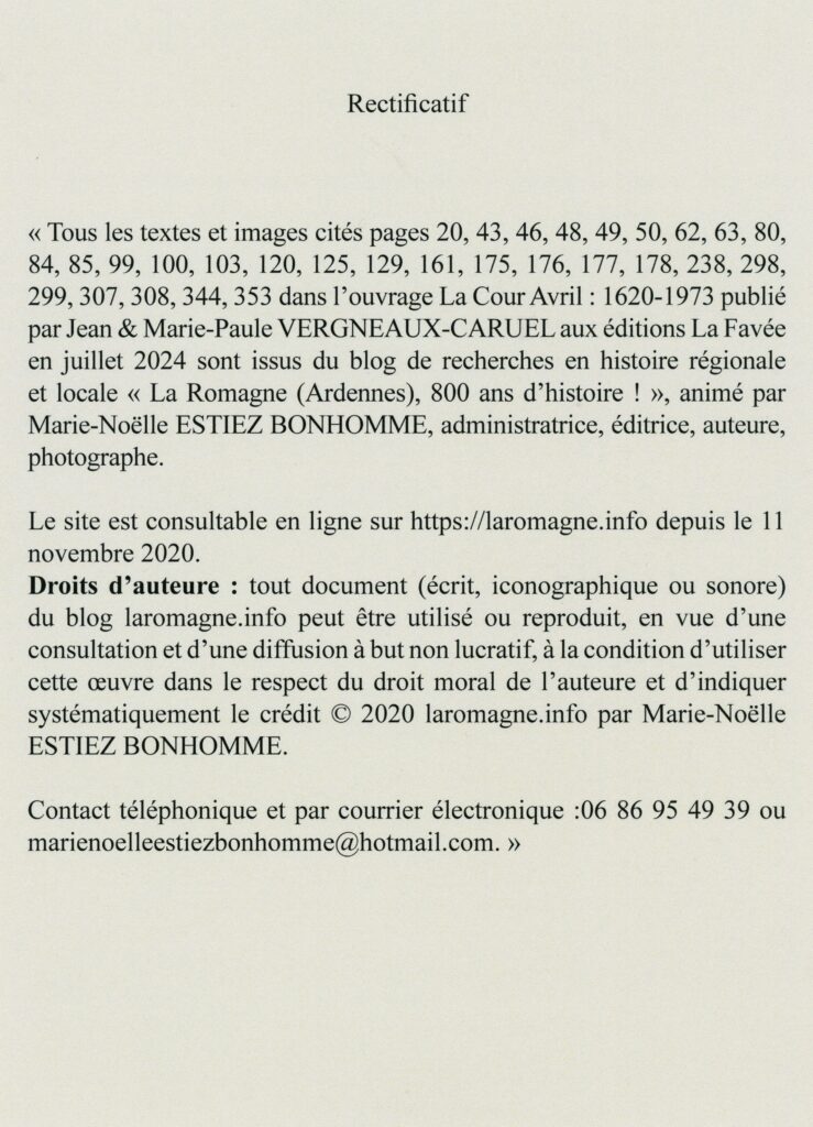 L’ouvrage, préfacé par René MALHERBE, maire de La Romagne (Ardennes), cite le blog à de nombreuses reprises, pages 20, 43, 46, 48, 49, 50, 62, 63, 80, 84, 85, 99, 100, 103, 120, 125, 129, 161, 175, 176, 177, 178, 238, 298, 299, 307, 308, 344, 353.