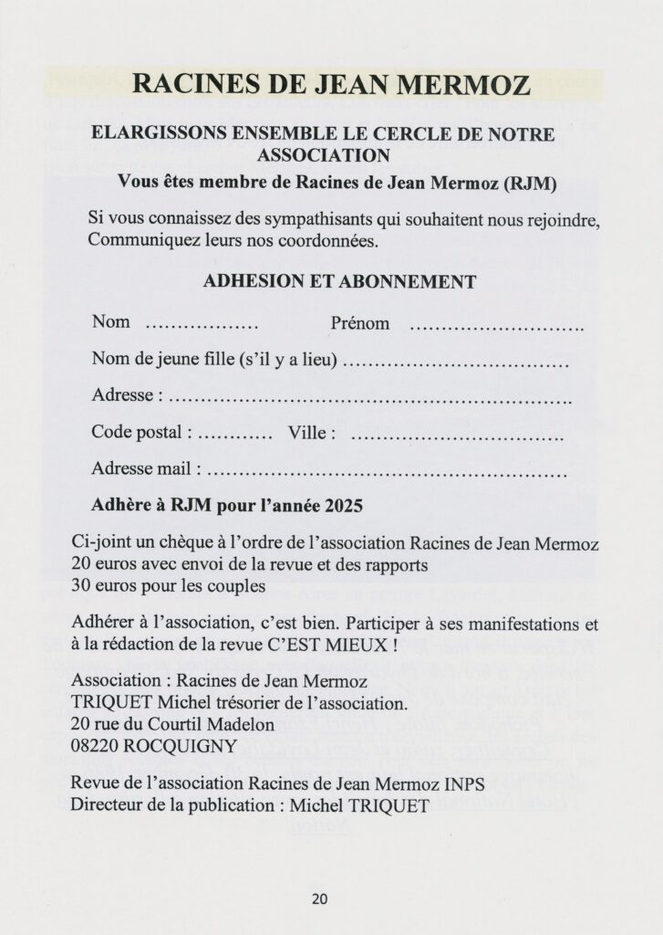 Bulletins trimestriels n° 62, 63, 64 de l'association Racines de Jean Mermoz et formulaire d'adhésion (collection personnelle de l'auteure).