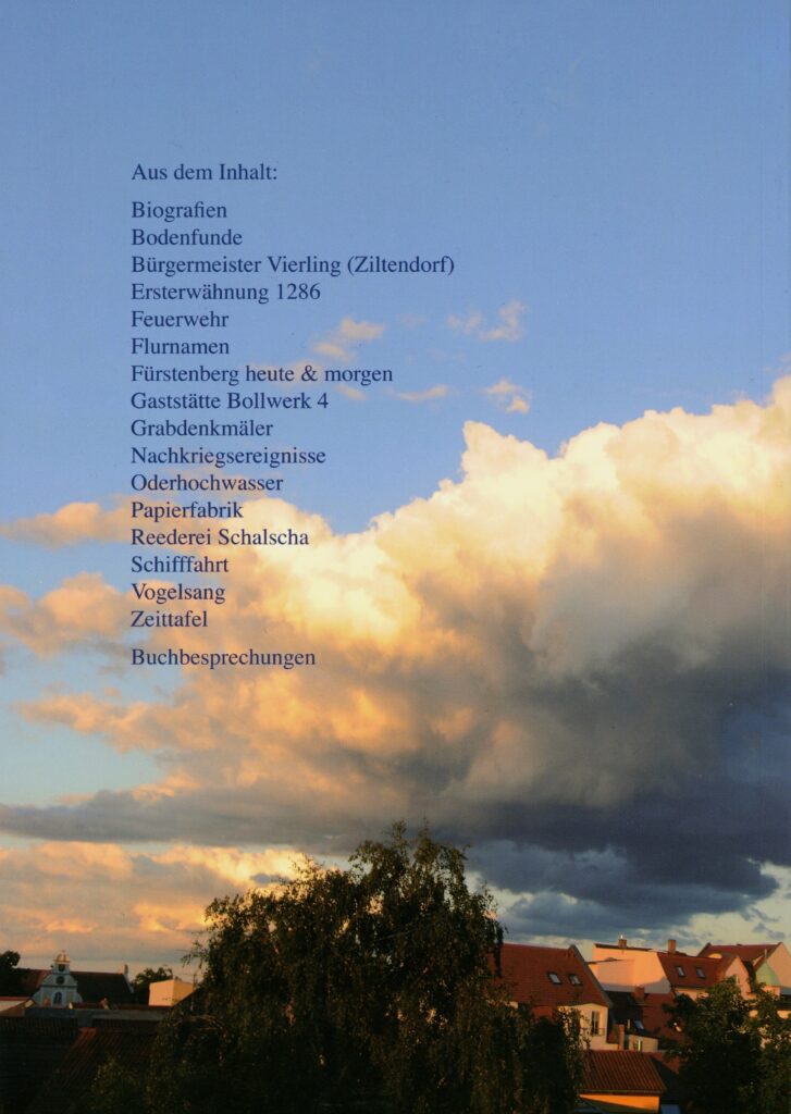 Ganslweit, Klaus-Dieter (dir.), Fürstenberger Blätter : Beiträge zur Geschichte von Fürstenberg (Oder) und Umgebung, Eisenhüttenstadt: Bürgervereinigung Fürstenberg (Oder) e. V. (Collection personnelle de l'auteure).