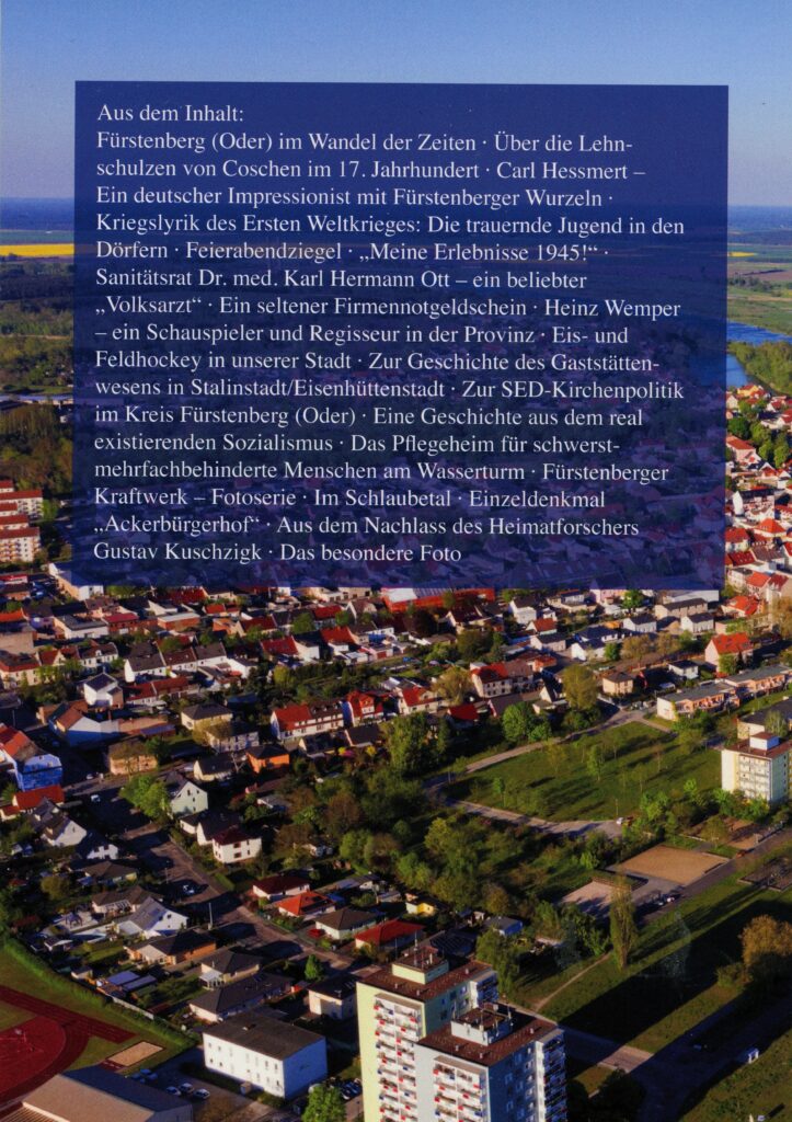 Ganslweit, Klaus-Dieter (dir.), Fürstenberger Blätter : Beiträge zur Geschichte von Fürstenberg (Oder) und Umgebung, Eisenhüttenstadt: Bürgervereinigung Fürstenberg (Oder) e. V. (Collection personnelle de l'auteure).