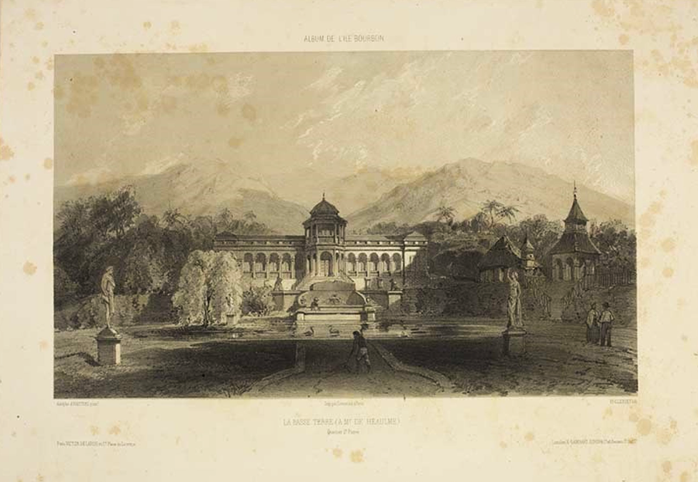 Musée historique de Villèle (Saint-Gilles-les-Hauts, La Réunion), document numérique, numéro d’inventaire 2002.1.4, La Basse Terre (à Mr de Heaulme) : Quartier St Pierre, extrait de l’Album de La Réunion, dessin de  Hastrel de Rivedoux Étienne-Adolphe d’ (1836-1837), lithographié par Honoré Clerget, imprimé par Lemercier (Paris), édité par V. Delarue et Cie (Londres) et E. Gambart, Junin et Co (2e quart XIXe siècle), lithographie sur papier, 29,6 × 41,4 cm, estampe, notice descriptive consultable en ligne. [Nota bene : la propriété est celle de Roland Valfroy Dehaulme (1782-1854).]