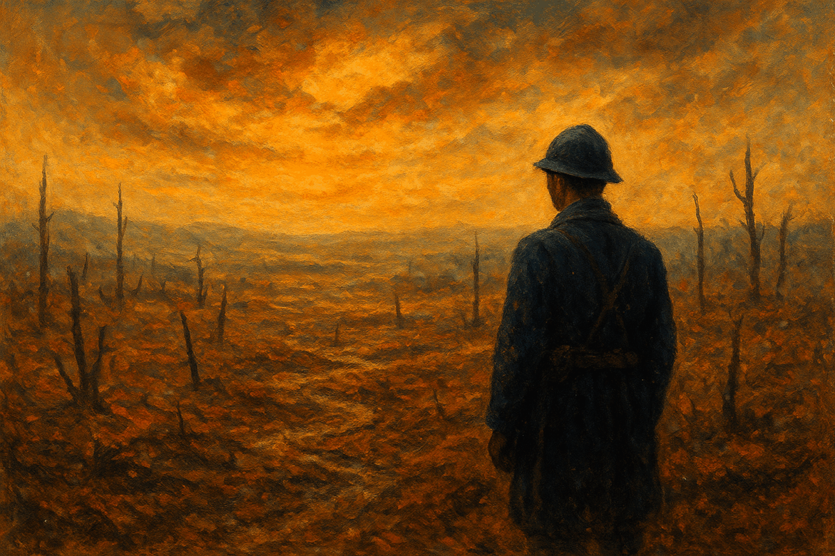 La Romagne (Ardennes), le 11 novembre 2025. En ce jour de commémoration de l’Armistice, le blog laromagne.info souhaite rappeler le sens premier de cette cérémonie : honorer la mémoire de celles et ceux qui ont combattu et donné leur vie pour la France et pour la paix, sur les plaines de Champagne, dans les vallées de la Meuse et les forêts d’Argonne. Illustration générée par intelligence artificielle (GPT-5, DALL·E d’OpenAI). Cette image n’est pas protégée par les droits d’auteure, mais reste soumise aux conditions d’utilisation du système.