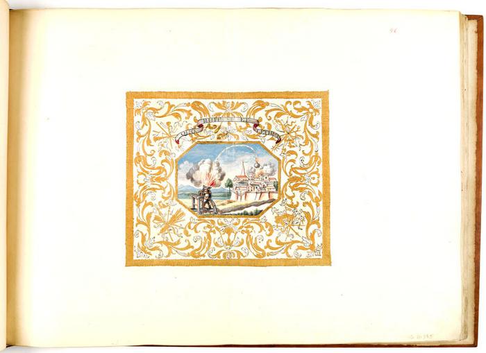 Étendard de la première compagnie des mousquetaires, planche 46 du tome III de Gardes du corps, chevau-légers, mousquetaires, gendarmerie, vers 1721, Jacques-Antoine Delaistre (1690-1765), aquarelle et gouache, 47 × 54 cm, numéro d’inventaire A1J7 ; 10851, Paris (Île-de-France) – musée de l’Armée, © Paris (Île-de-France) – musée de l’Armée, dist. GrandPalaisRmn / Anne-Sylvaine Marre-Noël, notice descriptive consultable en ligne.