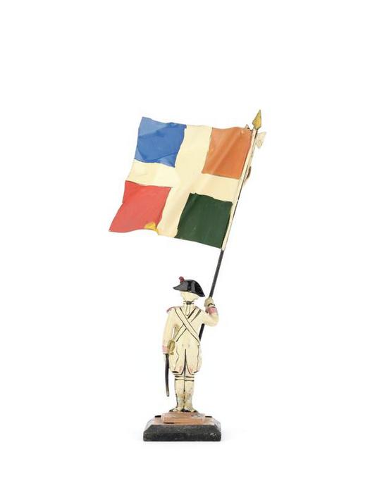 Porte-drapeau du régiment de Touraine, 1786, figurine militaire, 60,25 × 80,34 cm, numéro d’inventaire 25445/10, Paris (Île-de-France), musée de l’Armée, © Paris (Île-de-France) – musée de l’Armée, dist. GrandPalaisRmn / Émilie Cambier, notice descriptive consultable en ligne.