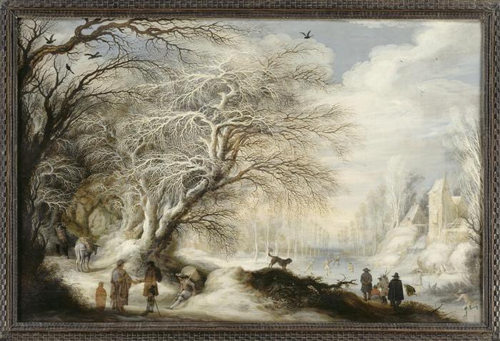 Paysage de neige, attribué à Gysbrecht Lytens (vers 1586-1650), 1643-1656, huile sur bois, 85 × 123 cm, Nantes (Loire-Atlantique), musée d’Arts de Nantes, numéro d’inventaire INV502, © GrandPalaisRmn / Gérard Blot, notice descriptive consultable en ligne.