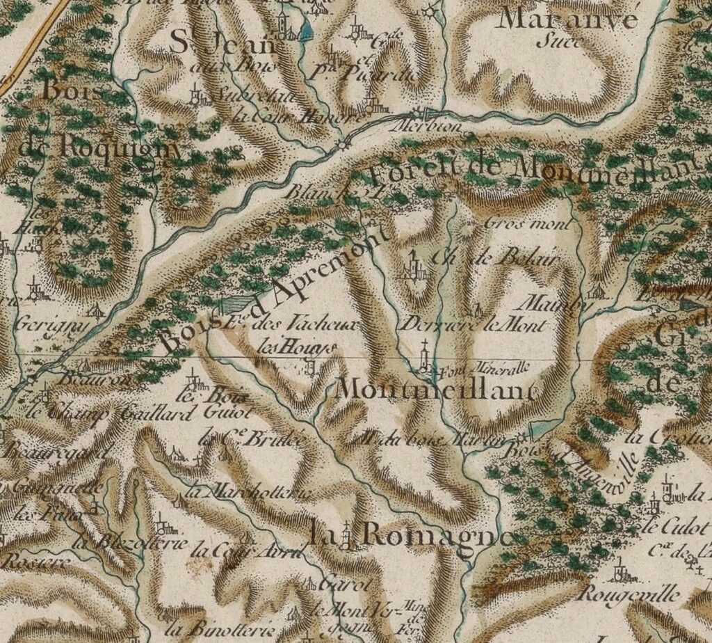 Lieu-dit du Merbion (détail). [Charleville-Mézières-Sedan], n° 78, Feuille 43e. Carte générale de la France, gravée par Nicolas Chalmandrier, lettres par Le Roy le jeune, sous la direction de César François Cassini de Thury. France : dépôt de la guerre, 1759-1760. Échelle 1:86 400. Bibliothèque nationale de France, document numérique, IFN-53095169, image reproduite d’après l’exemplaire original de la Bibliothèque nationale de France, site Richelieu, GE FF-18595 (78), document numérique, consultable en ligne sur Gallica.