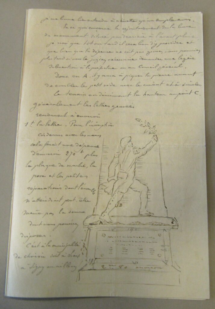 Lettre d’Alphonse Colle, datée du 12 septembre 1924, envoyée de Charleville depuis l’hôtel Terminus à la mairie de Montmeillant (Ardennes). Photographie en couleurs, prise de vue effectuée le jeudi 13 novembre 2025. Crédits photographiques : © 2020 laromagne.info par Marie-Noëlle ESTIEZ BONHOMME.