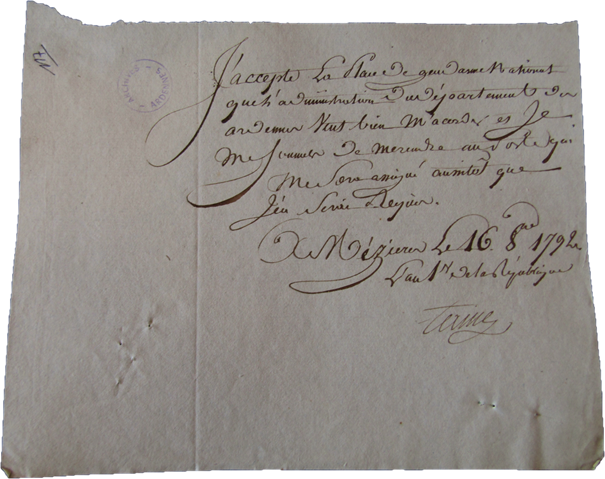 Confirmation de son intégration dans la brigade de Rocquigny (Ardennes) par Jacques Taine. Photographie en couleurs, prise de vue effectuée le jeudi 26 février 2026. Crédits photographiques : © 2020 laromagne.info par Marie-Noëlle ESTIEZ BONHOMME.