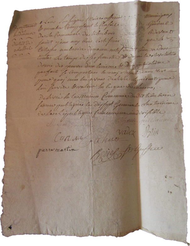 Certificat de civisme d’Ambroise Demacon. Photographie en couleurs, prise de vue effectuée le jeudi 26 février 2026. Crédits photographiques : © 2020 laromagne.info par Marie-Noëlle ESTIEZ BONHOMME.