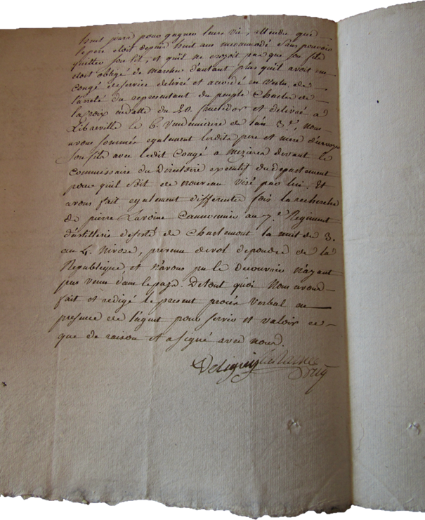 Second feuillet du compte rendu d’une tournée à la recherche de soldats réquisitionnaires ou conscrits. Photographie en couleurs, prise de vue effectuée le jeudi 26 février 2026. Crédits photographiques : © 2020 laromagne.info par Marie-Noëlle ESTIEZ BONHOMME.