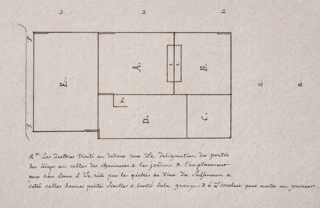 Plan de la maison de Rocquigny (Ardennes) demandé par le lieutenant Jean Baptiste Payot. Photographie en couleurs, prise de vue effectuée le jeudi 26 février 2026. Crédits photographiques : © 2020 laromagne.info par Marie-Noëlle ESTIEZ BONHOMME.