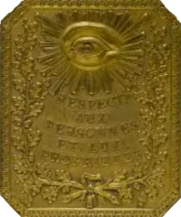 Plaque d’uniforme de gendarme, auteur anonyme, 1795 : plaquette (médaille) ; œuvre conservée au musée Carnavalet (Paris) ; numéro d’inventaire ND2408, notice descriptive consultable en ligne sur la base Joconde, catalogue collectif des collections des musées de France.