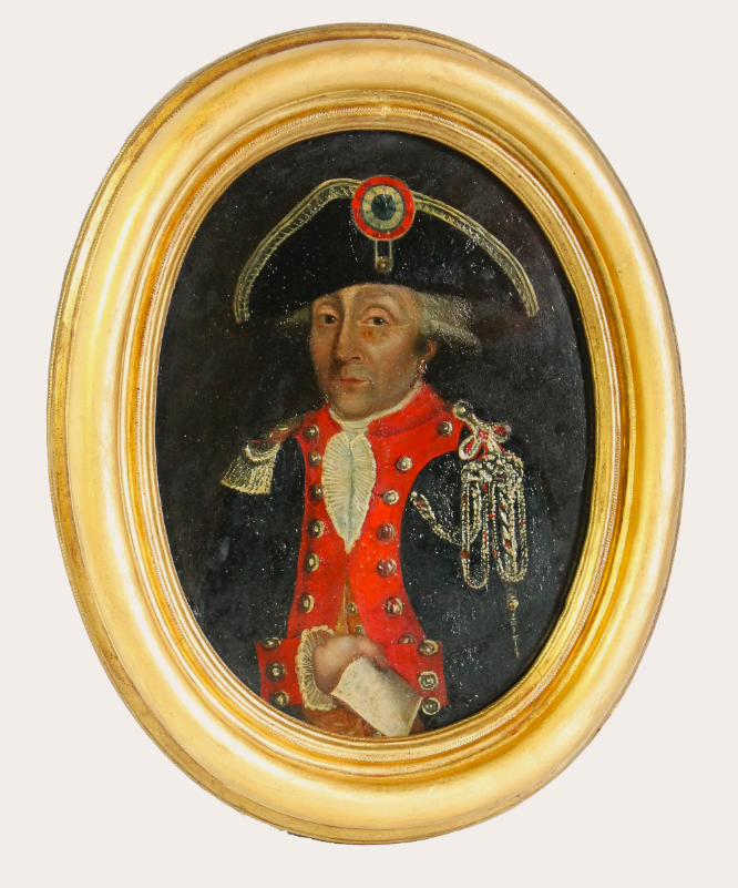 Tableau représentant un officier de la gendarmerie nationale, auteur anonyme, date inconnue ; œuvre conservée au musée de la Gendarmerie (Melun) ; numéro d’inventaire 10895.2007.02275, notice descriptive consultable en ligne sur la base Joconde, catalogue collectif des collections des musées de France.