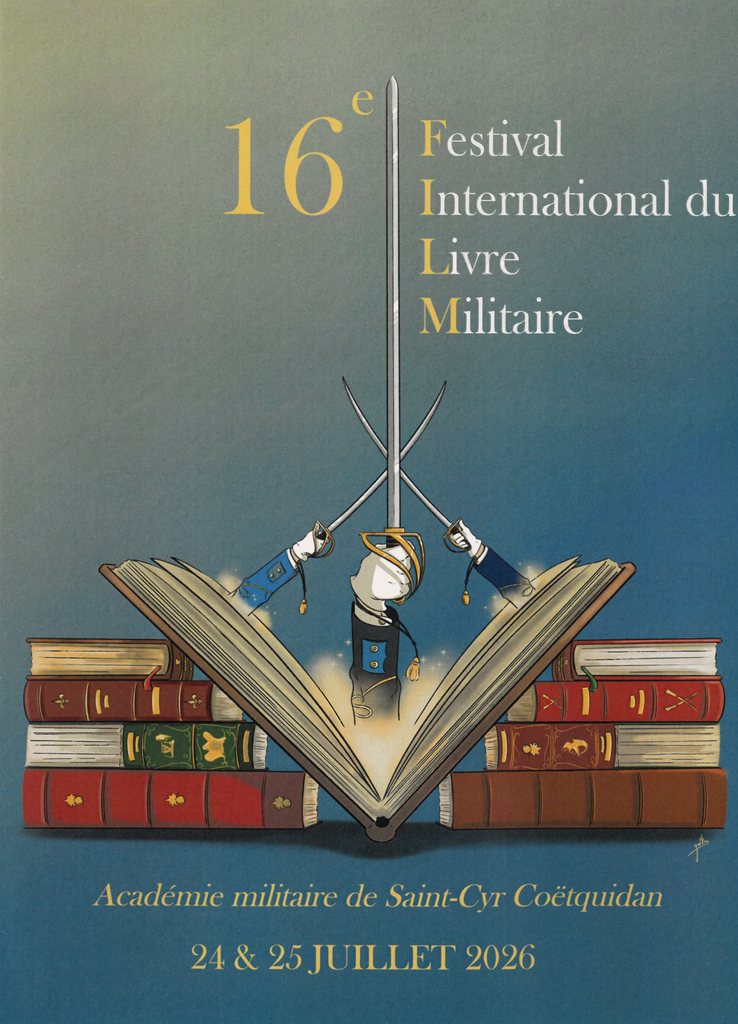 La brochure officielle de l’édition 2026 du Festival international du livre militaire (FILM) présente la programmation des rencontres, conférences et dédicaces. Elle met à l’honneur les auteurs et leurs ouvrages, au croisement de l’histoire militaire, de la réflexion stratégique et du témoignage, dans le cadre du Triomphe de l’Académie militaire de Saint-Cyr Coëtquidan. Exemplaire conservé dans la collection personnelle de l’auteure.
