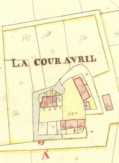 Archives départementales des Ardennes, La Romagne D2 1835, la Cour Avril et le Bois Diot, cadastre ancien, plan parcellaire, détail, consultable en ligne.